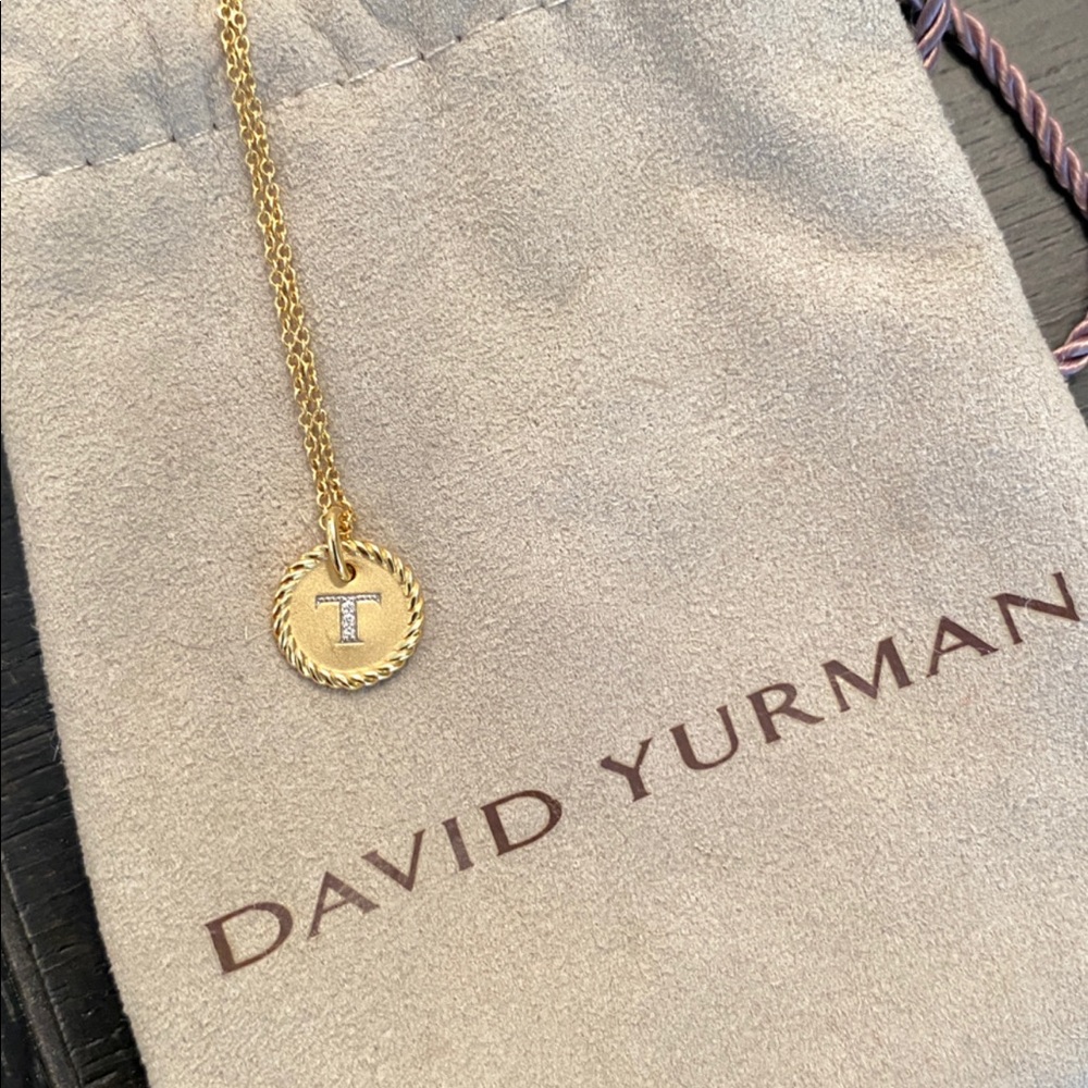 David Yurman Initial Necklace 18K gold w/ Diamonds